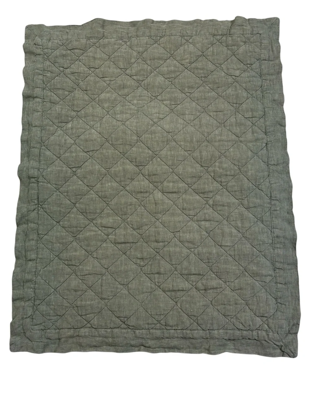 Pottery Barn Diamond Quilt Sham Standard Pillow Cover Green Flax Linen